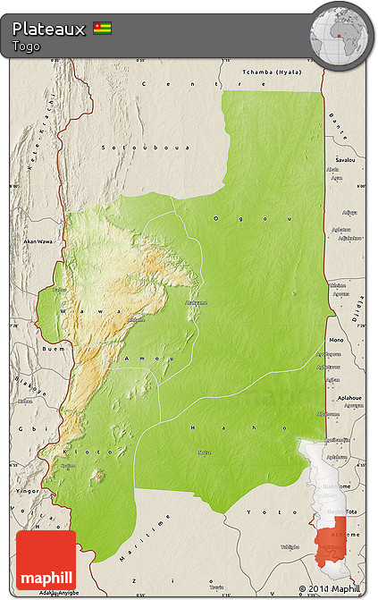 Physical Map of Plateaux, shaded relief outside
