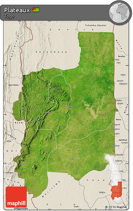 Satellite Map of Plateaux, shaded relief outside