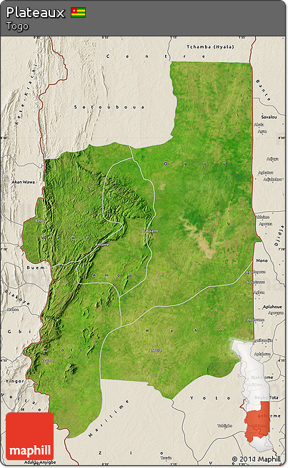 Satellite Map of Plateaux, shaded relief outside