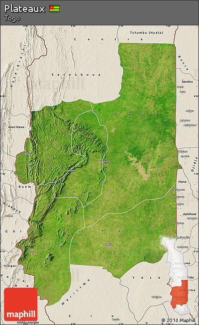 Satellite Map of Plateaux, shaded relief outside