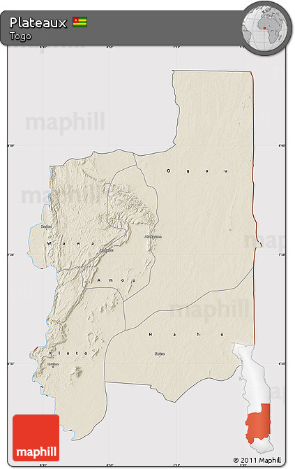 Shaded Relief Map of Plateaux, cropped outside