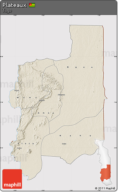 Shaded Relief Map of Plateaux, cropped outside