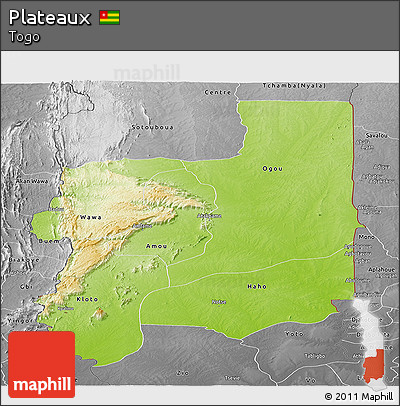 Physical Panoramic Map of Plateaux, desaturated