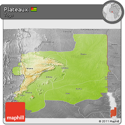Physical Panoramic Map of Plateaux, desaturated