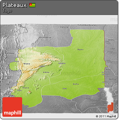 Physical Panoramic Map of Plateaux, desaturated