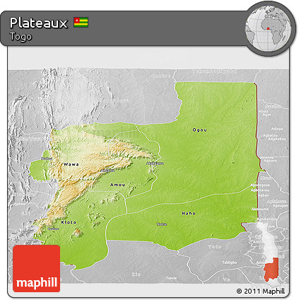 Physical Panoramic Map of Plateaux, lighten, desaturated