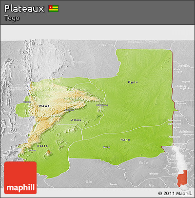 Physical Panoramic Map of Plateaux, lighten, desaturated