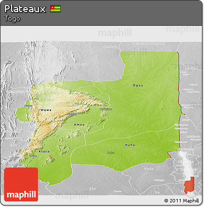 Physical Panoramic Map of Plateaux, lighten, desaturated