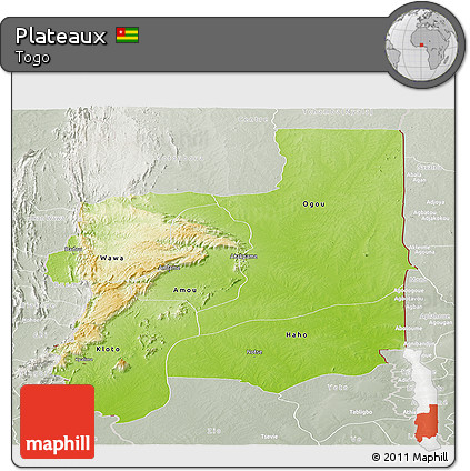 Physical Panoramic Map of Plateaux, lighten, semi-desaturated