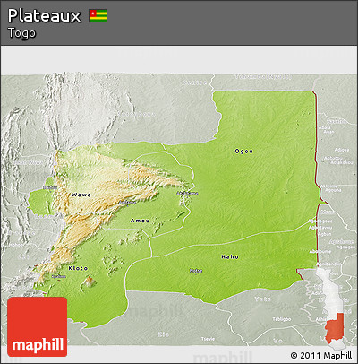 Physical Panoramic Map of Plateaux, lighten, semi-desaturated