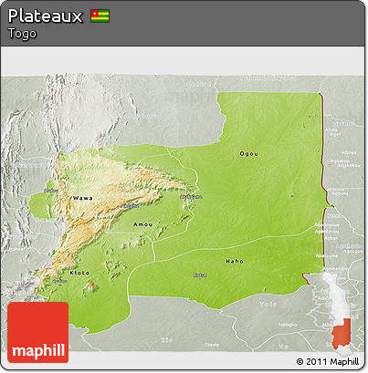 Physical Panoramic Map of Plateaux, lighten, semi-desaturated
