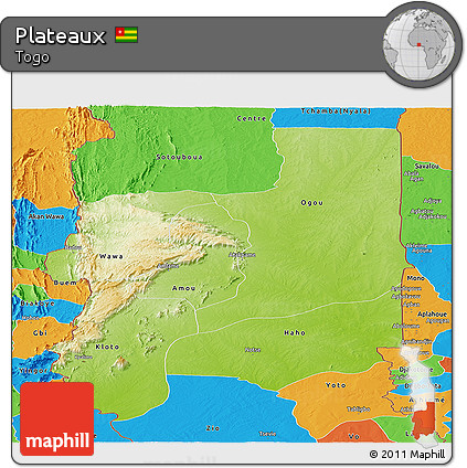 Physical Panoramic Map of Plateaux, political outside