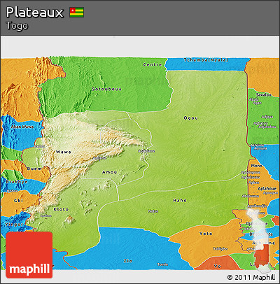 Physical Panoramic Map of Plateaux, political outside