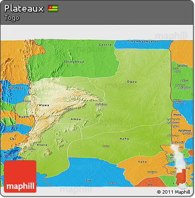 Physical Panoramic Map of Plateaux, political outside