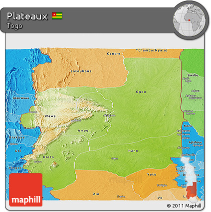 Physical Panoramic Map of Plateaux, political shades outside