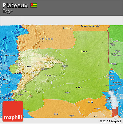 Physical Panoramic Map of Plateaux, political shades outside