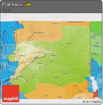 Physical Panoramic Map of Plateaux, political shades outside