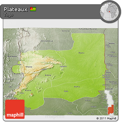 Physical Panoramic Map of Plateaux, semi-desaturated