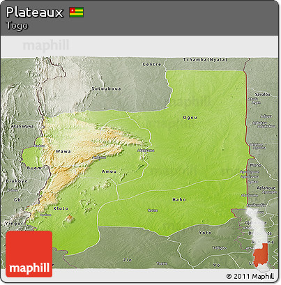 Physical Panoramic Map of Plateaux, semi-desaturated