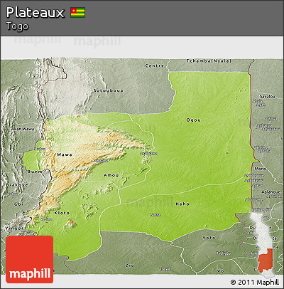 Physical Panoramic Map of Plateaux, semi-desaturated