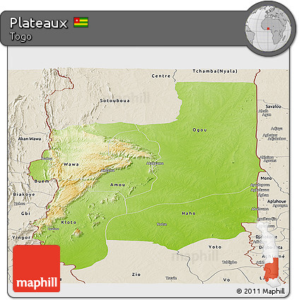 Physical Panoramic Map of Plateaux, shaded relief outside