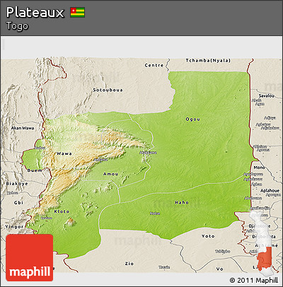 Physical Panoramic Map of Plateaux, shaded relief outside