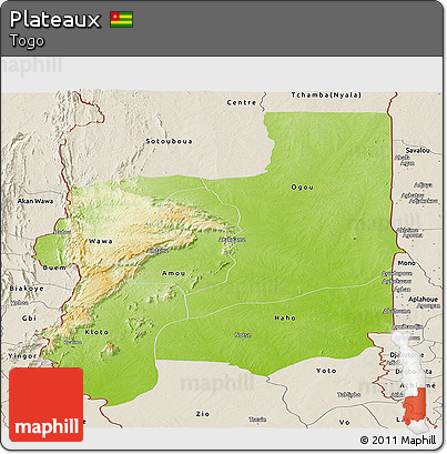 Physical Panoramic Map of Plateaux, shaded relief outside