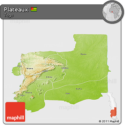 Physical Panoramic Map of Plateaux, single color outside