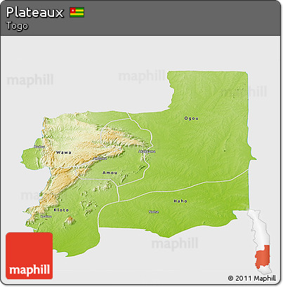 Physical Panoramic Map of Plateaux, single color outside