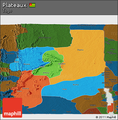 Political Panoramic Map of Plateaux, darken
