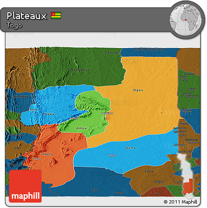 Political Panoramic Map of Plateaux, darken