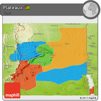 Political Panoramic Map of Plateaux, physical outside