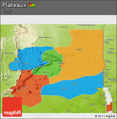 Political Panoramic Map of Plateaux, physical outside