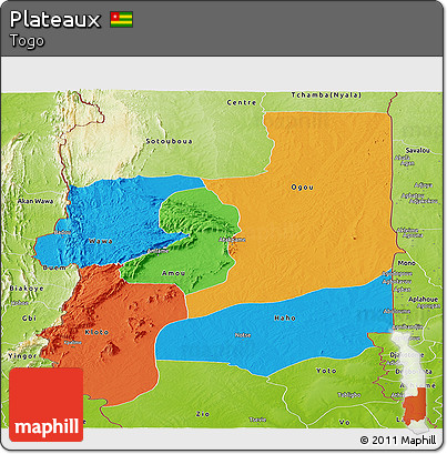Political Panoramic Map of Plateaux, physical outside