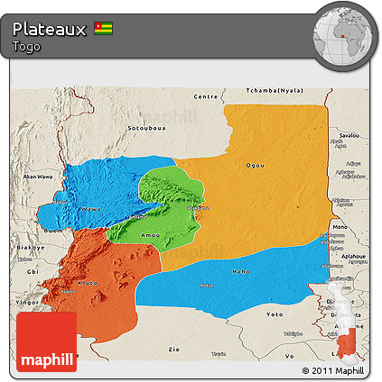 Political Panoramic Map of Plateaux, shaded relief outside