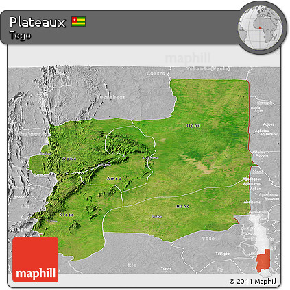 Satellite Panoramic Map of Plateaux, lighten, desaturated
