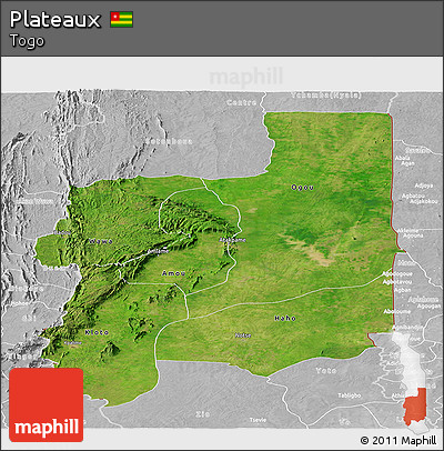 Satellite Panoramic Map of Plateaux, lighten, desaturated