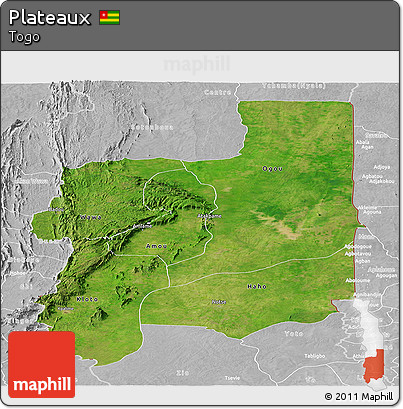 Satellite Panoramic Map of Plateaux, lighten, desaturated