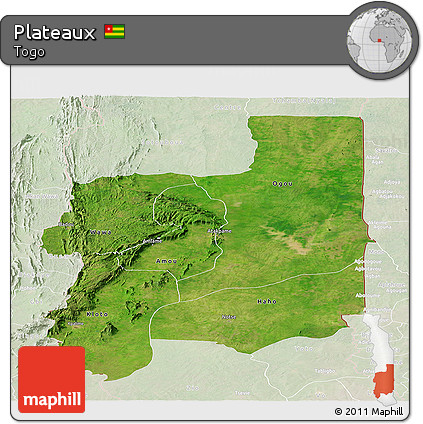 Satellite Panoramic Map of Plateaux, lighten