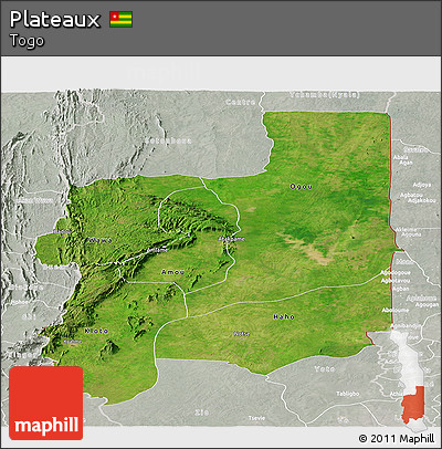Satellite Panoramic Map of Plateaux, lighten, semi-desaturated