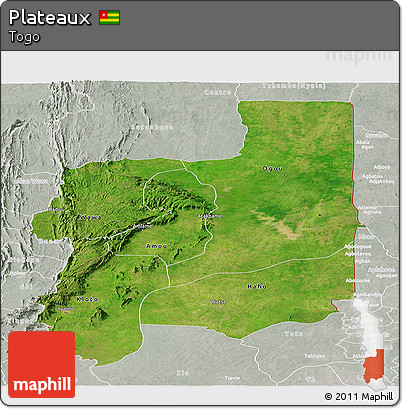 Satellite Panoramic Map of Plateaux, lighten, semi-desaturated