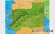 Satellite Panoramic Map of Plateaux, political shades outside