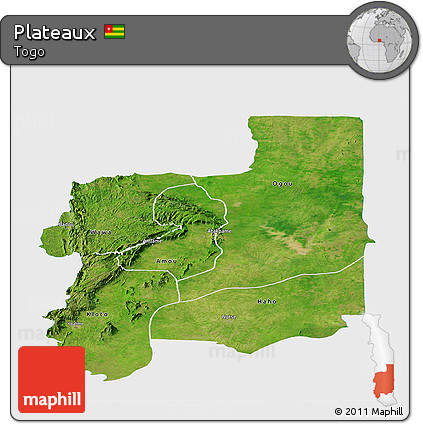 Satellite Panoramic Map of Plateaux, single color outside
