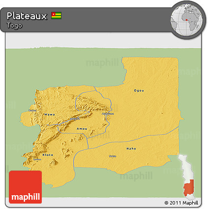 Savanna Style Panoramic Map of Plateaux, single color outside