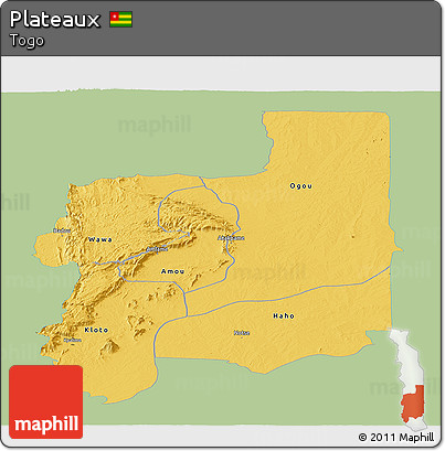 Savanna Style Panoramic Map of Plateaux, single color outside
