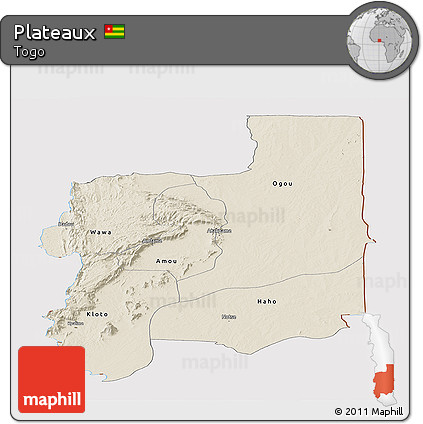 Shaded Relief Panoramic Map of Plateaux, cropped outside