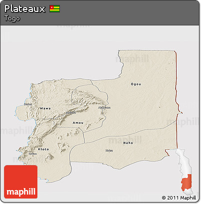 Shaded Relief Panoramic Map of Plateaux, cropped outside