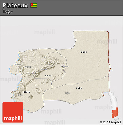 Shaded Relief Panoramic Map of Plateaux, cropped outside