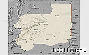 Shaded Relief Panoramic Map of Plateaux, darken, desaturated