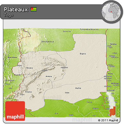 Shaded Relief Panoramic Map of Plateaux, physical outside